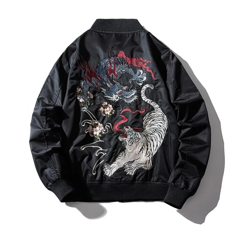 Stickerei Herren Bomber Jacke Drachen Tiger Herbst Winter Pilot Jacke Männer Hip Hop Japanische Baseball Jugend Jacke Streetwear Männlich