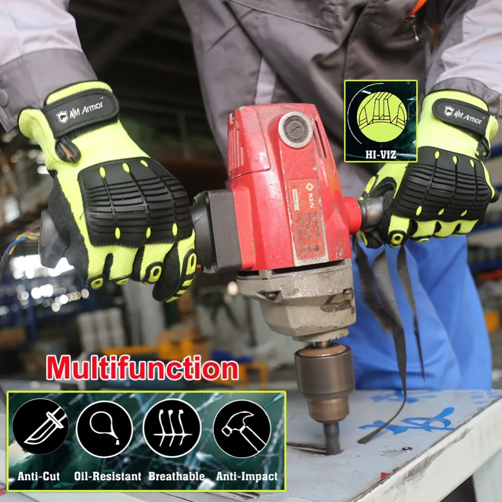 Schnittfester Sicherheits-Arbeitshandschuh, Anti-Vibration, stoßfest, ölbeständig, schützend, mit Nitril getauchter Handfläche zum Arbeiten