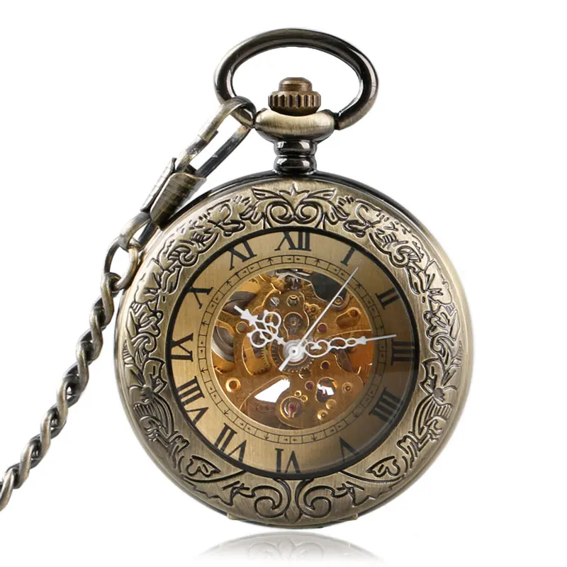 Römischen Ziffern Steampunk Selbst Wind Carving Taschenuhr Skeleton Exquisite Automatische Mechanische Bronze Anhänger Geschenk für Krankenschwester