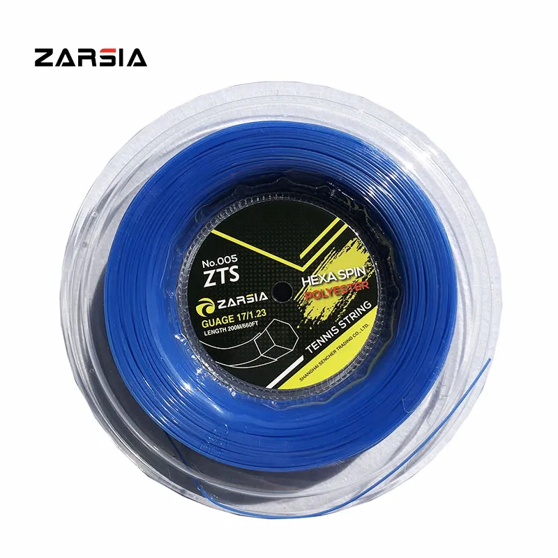 Cuerdas de tenis hexagonales de 1 carrete ZARSIA, cuerda de raqueta de tenis hexagonal duradera de poliéster, cuerda azul de banger grande de 1,23 MM y 200M