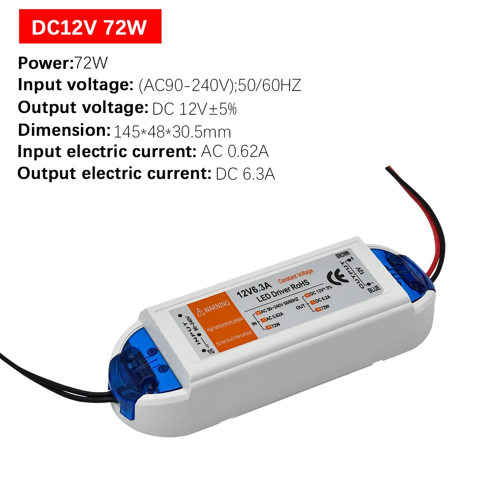 1 Chiếc DC12V Cung Cấp Điện Đèn Lái 18W / 28W / 48W / 72W / 100W Chiếu Sáng Biến Áp Công Tắc Dây Đèn LED Âm Trần