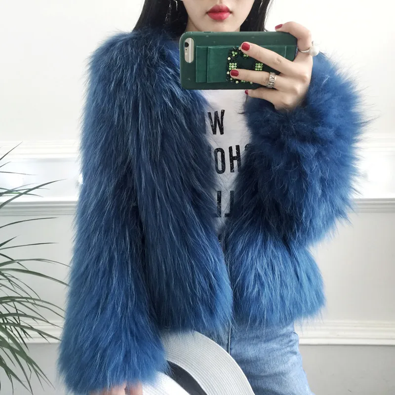 Importiert waschbären pelz woven pelzmantel weiblichen kurzen absatz fuchs pelz langarm rundhals 2019 winter neue stil