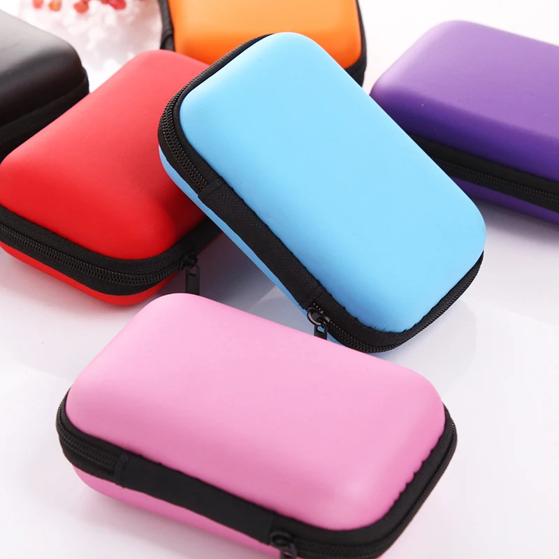 เคสหูฟังแบบแข็งมีซิปล็อคป้องกันแบบหนังกระเป๋าเก็บหูฟังสาย USB จัดระเบียบเวลาเดินทางแบบพกพา