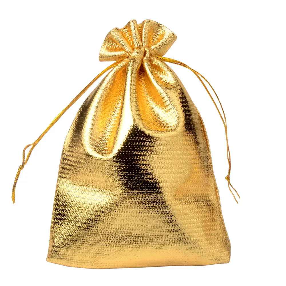 50 ชิ้น/ล็อต 7x9 9x12 10x15 ซม.ปรับเครื่องประดับบรรจุผ้ากระเป๋าสีทอง Drawstring งานแต่งงานกระเป๋าเก็บ