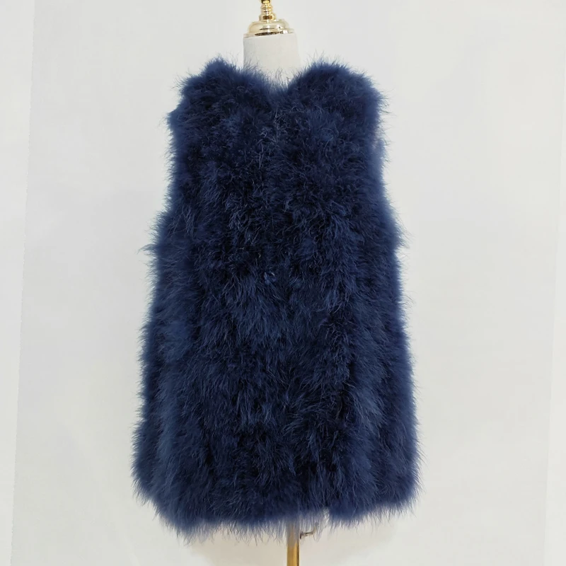 Neue ostrich haar weste 70 cm lange plus hut kleine frische 100% türkei feder weste echtpelz mantel Verschlüsselt hand weben