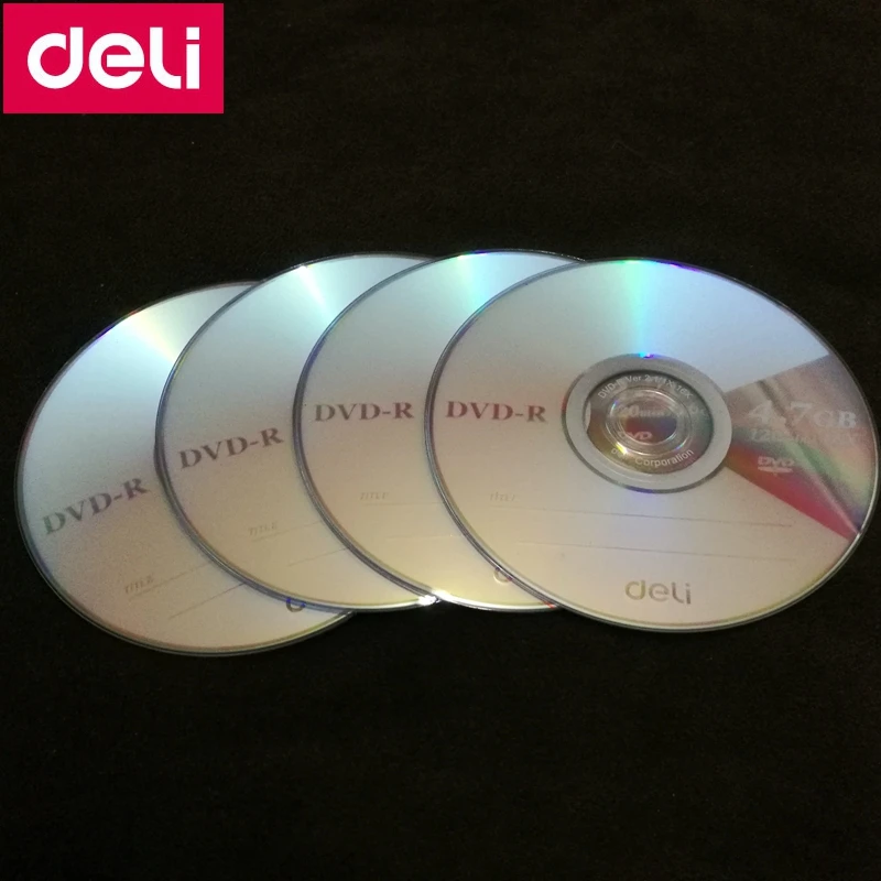 4 unids/lote Deli 3724 DVD-R disco en blanco DVD grabable de un solo Chip grabable Digital versátil 4,7 GB/120 min/16x disco de DVD-R