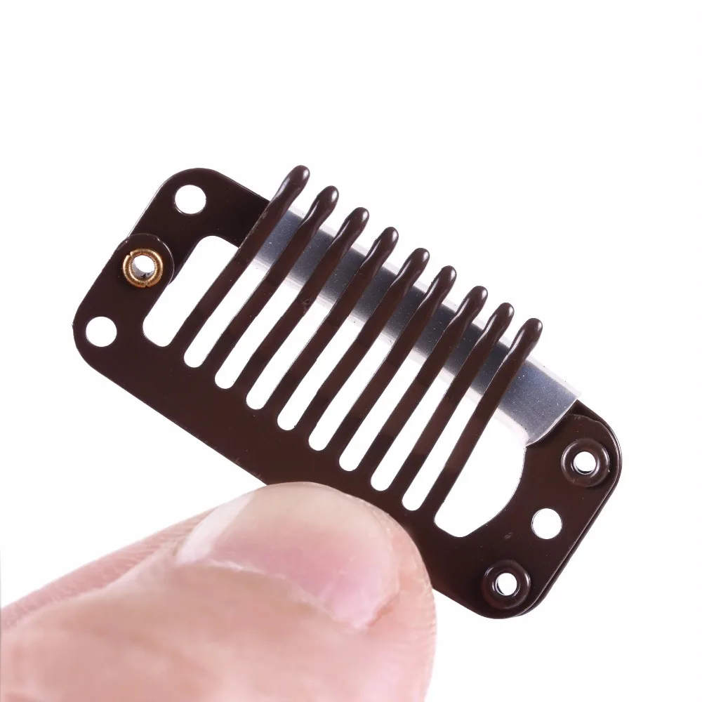 12 Chiếc 32 Mm 9-Răng Tóc Kẹp Thép Không Gỉ Tóc Giả Kẹp Combo Snap Clip Với Cao Su Cho tóc Toupee DIY
