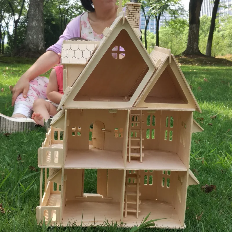 Gỗ Thu Nhỏ Nhà Búp bê GỖ DIY nhà búp bê lắp ghép Giáo Dục giả vờ chơi đồ chơi Mini 3D Stereo xếp hình ngôi nhà cho trẻ em bé gái