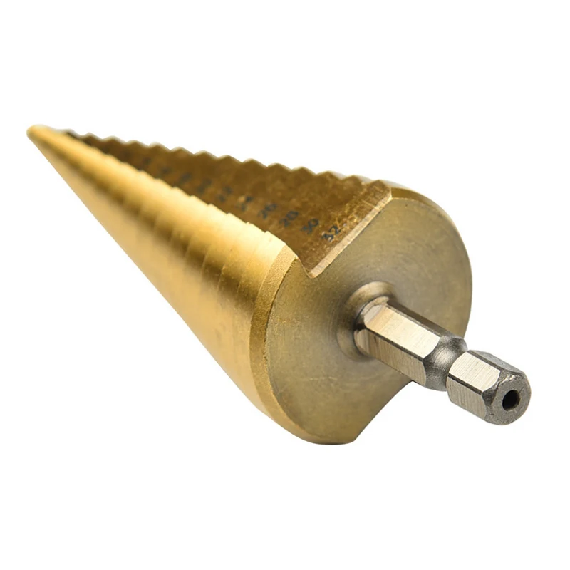 HSS Stufenbohrer 4–32 mm Sechskant Titan Kegel Lochschneider Multifunktions-Reibahle Platte Eisen Aluminium Platte Bohren Metallkernbohrer