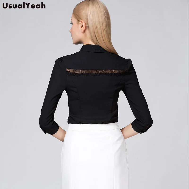ใหม่ผู้หญิงเสื้อ SLIM FIT Turn-Down แฟชั่นลูกไม้ Patchwork ออกแบบสามสีดำ SY0287 S-XL