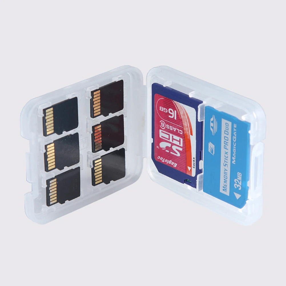 1 Máy Tính 8 Trong 1 Tấm Bảo Vệ Giá Đỡ Nhựa Trong Suốt Mini SD SDHC TF MS Lưu Trữ Thẻ Nhớ Hộp túi