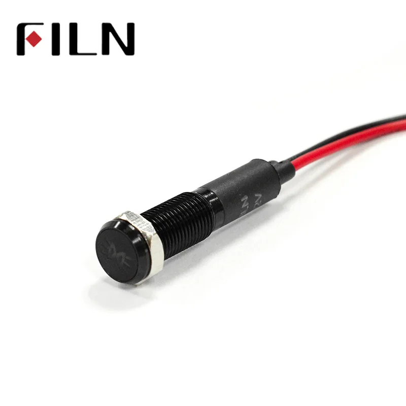 Filn 8 Mm Vỏ Đen Led Đỏ Vàng Trắng Xanh Xanh Lá 12 V Đèn LED Báo Chỉ Số Với 20 Cm