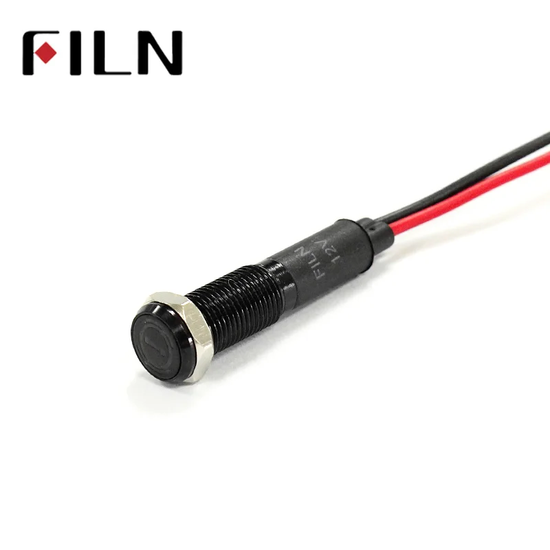 Filn 8 Mm Vỏ Đen Led Đỏ Vàng Trắng Xanh Xanh Lá 12 V Đèn LED Báo Chỉ Số Với 20 Cm