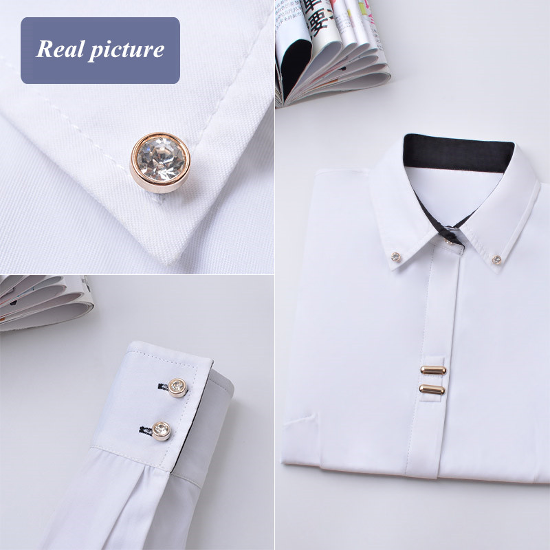 Mode Kleidung OL Frauen Langarm-shirt Schwarz Weiß Schlank Patchwork Pailletten Baumwolle Bluse Büro Damen Formale Tops