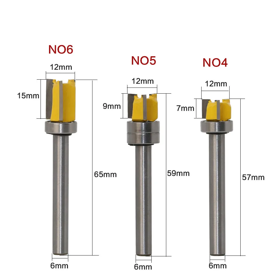 1 PC แบริ่ง Flush Trim Router บิตสําหรับไม้ 6mm Shank ตรงบิตทังสเตนเครื่องตัดไม้เครื่องมือ