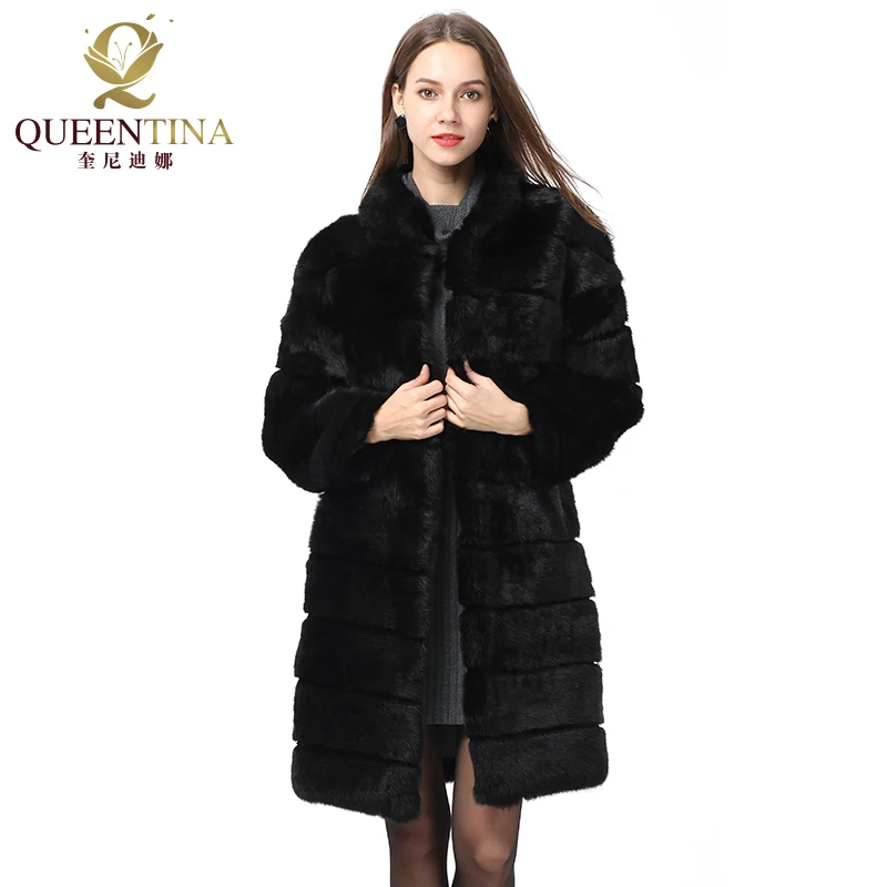 Thật Thỏ Áo Khoác Lông Thú Mới Trong Outerwears Mùa Đông 2022 Cổ Áo Đứng Dày Mềm Mại Ấm Quần Áo Nữ Full Bóp Dài Tự Nhiên áo Khoác Nỉ