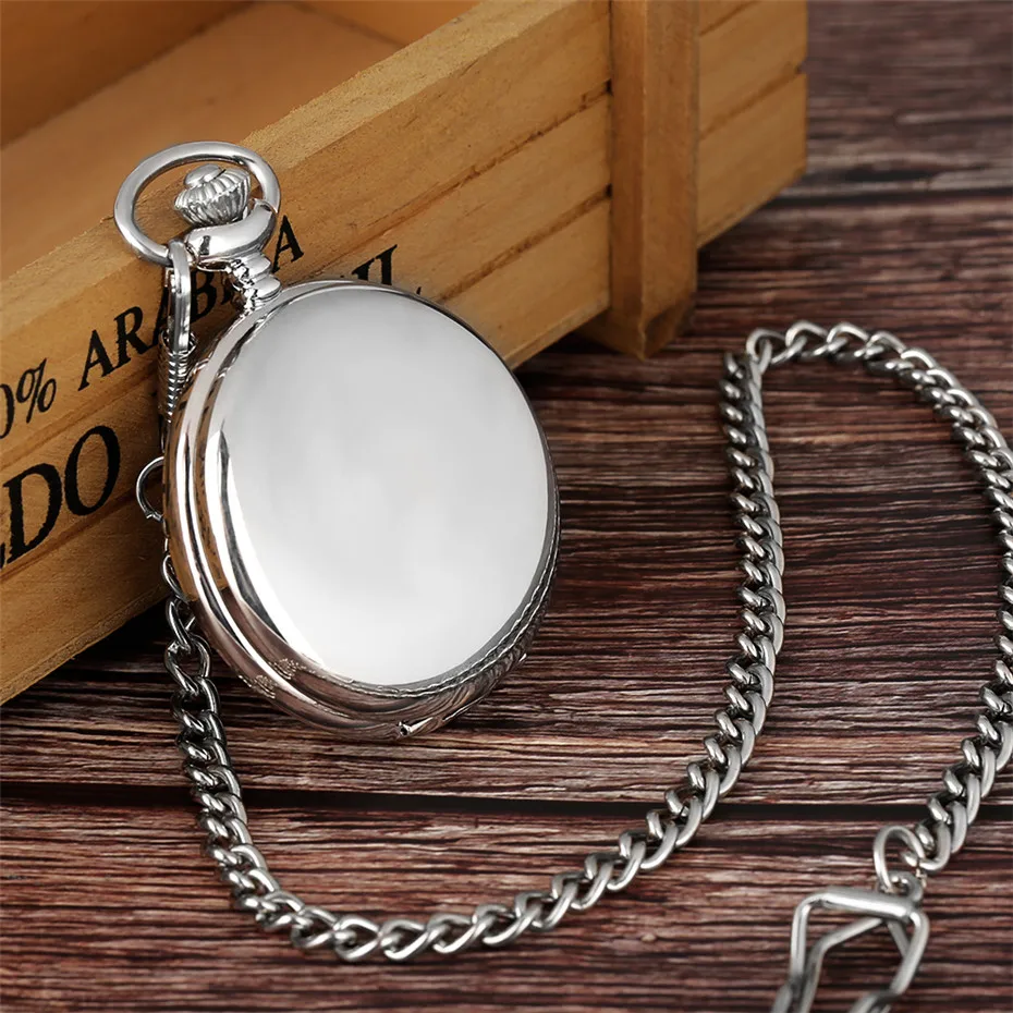 Luxus Glatte Silber Anhänger Tasche FOB Uhr Moderne Arabisch Anzahl Analog Uhr Männer und Frauen Mode Halskette Kette Unisex Geschenk
