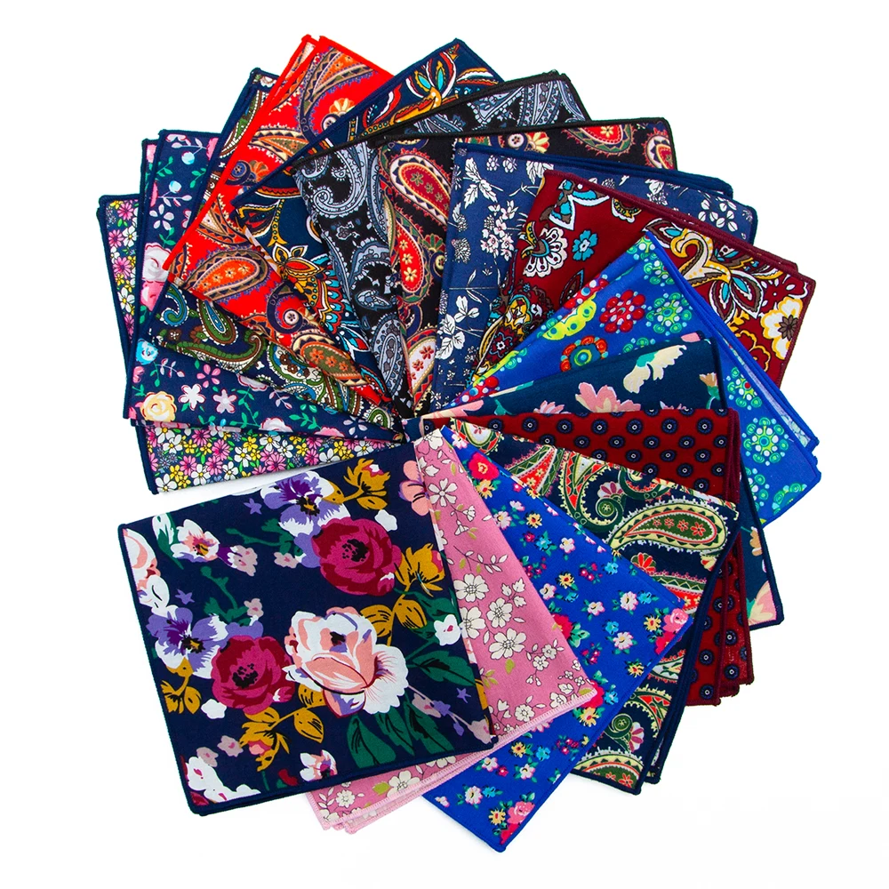 Baumwolle Taschentuch Neue 25x25cm Druck Blume Paisley Einstecktücher Mode Vintage Anzug Tasche Handtuch Einstecktuch für Männer
