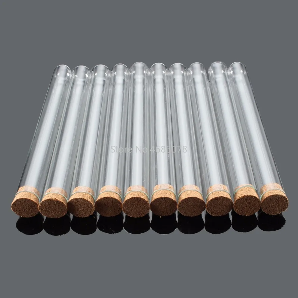 Provette in plastica da 10 pezzi 16x150mm con tappo in sughero trasparente come vetro, materiale didattico scolastico da laboratorio