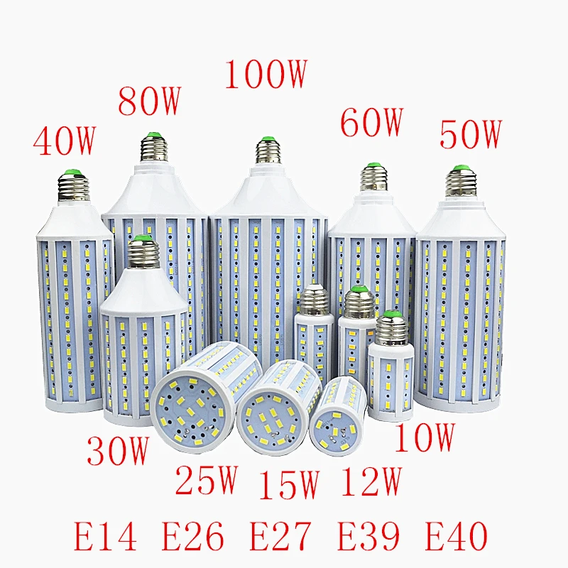 SMD5730-bombilla LED, lámpara de 25W, 30W, 40W, 50W, 60W, 80W, 100W, B22, E26, E27, E14, E39, E40, 85-265V/AC