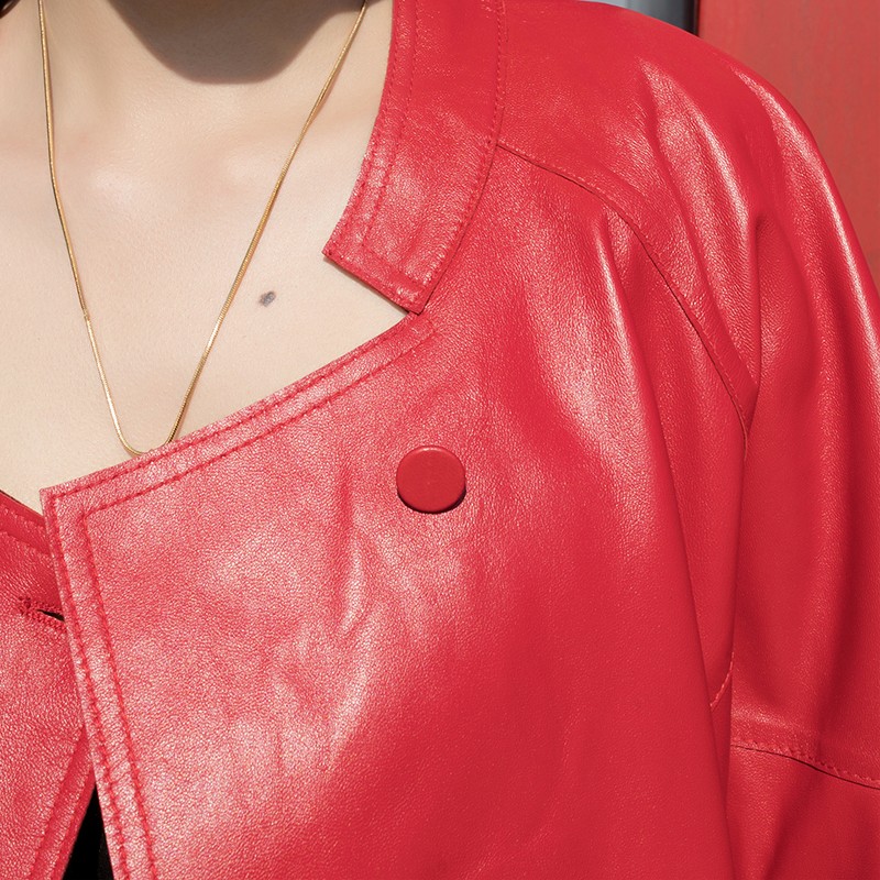 New Runway Womens Batwing Sleeve Loose Cloak Genuine Leather Jacket Double Breasted Hip Hop Luxury Sheepskin Leather Coat