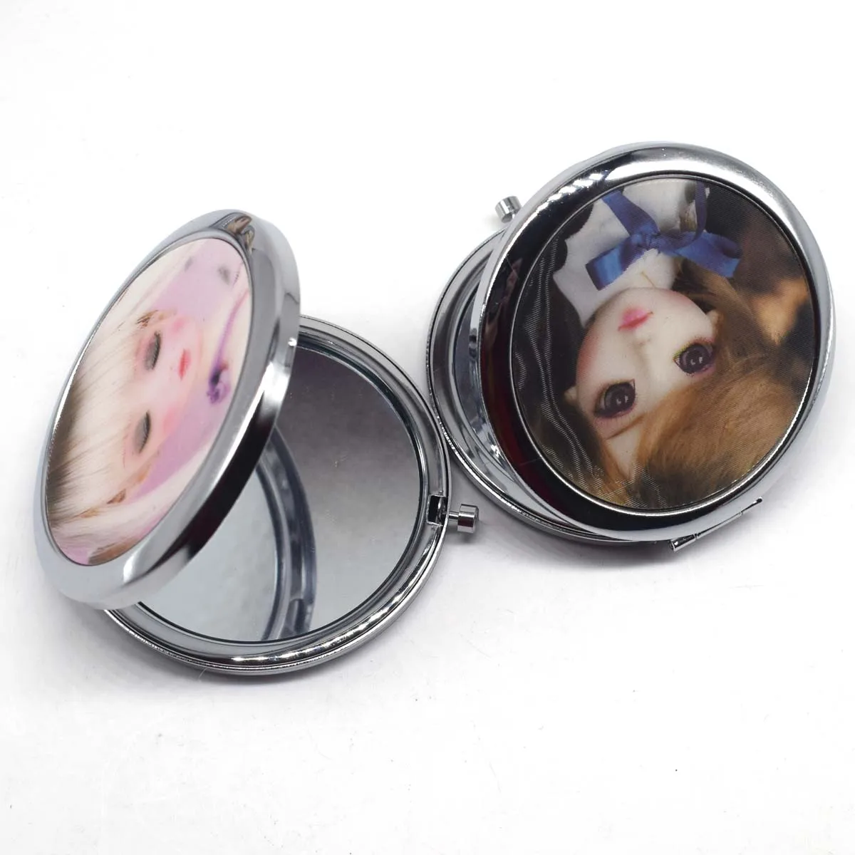 Búp Bê Gương Trang Điểm Mini Bỏ Túi Đựng Mỹ Phẩm Nhỏ Gọn Di Động Gương Kép Mặt Thép Không Gỉ Đựng Mỹ Phẩm Trang Điểm Gương