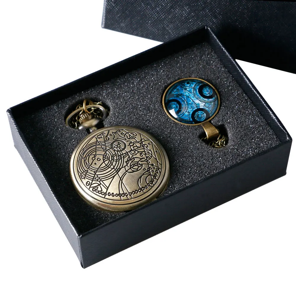 Reloj de bolsillo antiguo con tema de color bronce con diseño de símbolos, colgante de cúpula de cristal, embalaje como regalos de Navidad para hombres, mujeres y niños