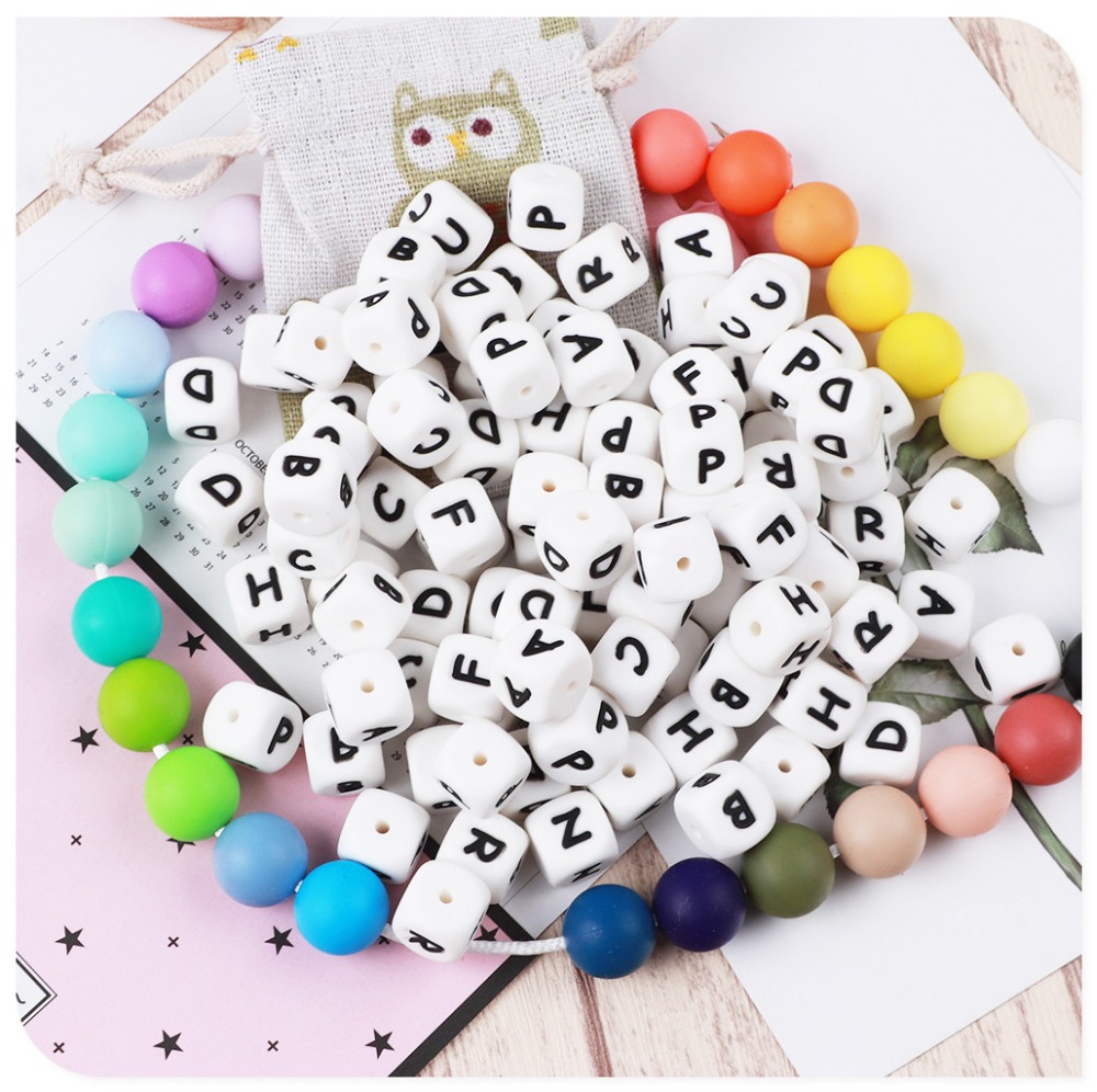 10PCS Silikon Alphabet Buchstaben Perlen Personalisierte Name Beißring Handgemachte Silikon Schnuller Ketten Perle BPA FREI