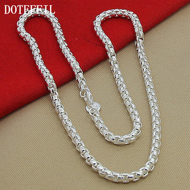 DOTEFFIL-cadena de caja redonda de Plata de Ley 925 de 5mm, collar de 18/20/24 pulgadas para mujer y hombre, joyería de compromiso de boda a la moda