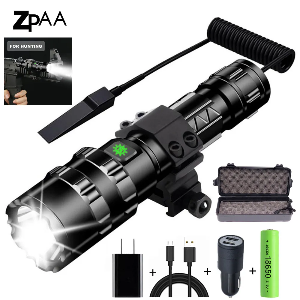 Professionelle LED-Taschenlampe mit hohem Lum für die Jagd, taktische Nacht-Scout-Lichter-Set, L2-Fischlicht, wiederaufladbare USB-wasserdichte Taschenlampe