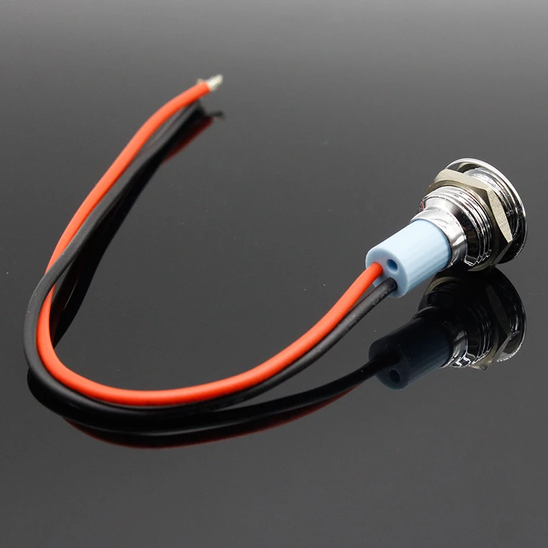 1 pièces Signal lumineux 3V 6V 12V 24V 220V 12mm indicateur circulaire plat en métal étanche avec fils rouge, jaune, bleu-vert