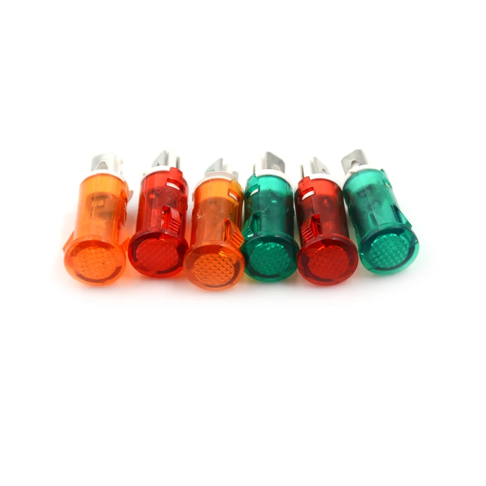 10 Uds 220V 110V 12 V/24VDC 10mm MDX-11A piloto de señal de guía de montaje en Panel de neón indicador rojo verde amarillo luces