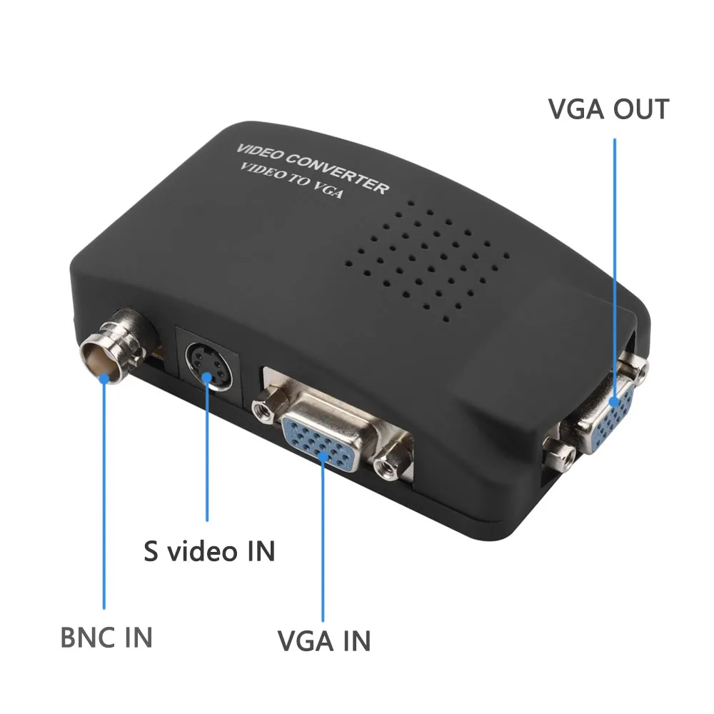 Convertidor de vídeo BNC a VGA, entrada de vídeo AV a VGA CVBS S a PC, adaptador de salida VGA, caja de interruptor para PC, cámara MACTV, DVD, DVR