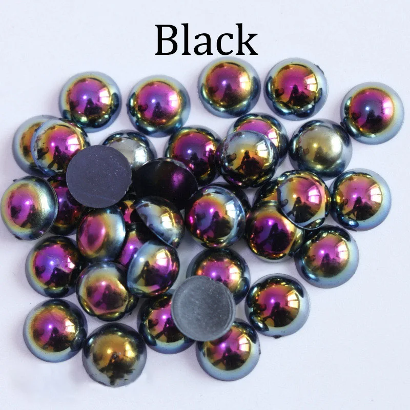 모조 ABS 진주 비즈 플랫 백 2 3 4 5 6 8 10 12 14 mm AB 색상 카보 숑 하프 라운드 비드 스크랩북 장식 DIY 쥬얼리
