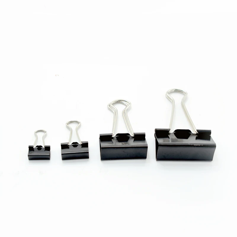 12PCS Raccoglitore in metallo Clip di carta nera 51 41 32 25 19 15MM Materiale scolastico per ufficio Cancelleria Rilegatura Forniture File Documenti