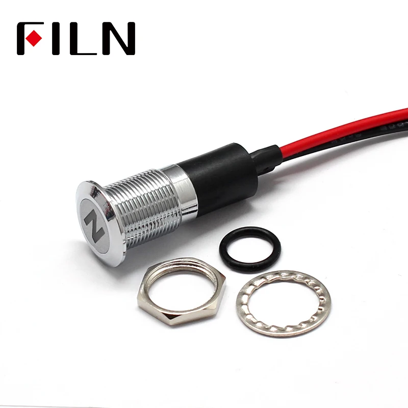 12มม.กันน้ำ FILN 12V LED รถเรือ LED คำเตือนแดชบอร์ดไฟสัญญาณเครื่องมือ Pilot สีดำ Chrome เสร็จสิ้น