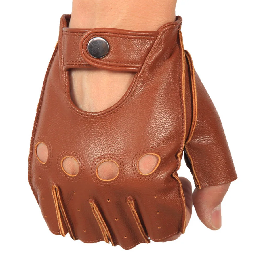 คุณภาพสูง Man's Half Finger ถุงมือ Breathable Non-SLIP ฟิตเนสหนัง Fingerless ถุงมือสีดํา CAMEL ขับรถถุงมือชาย NAN7