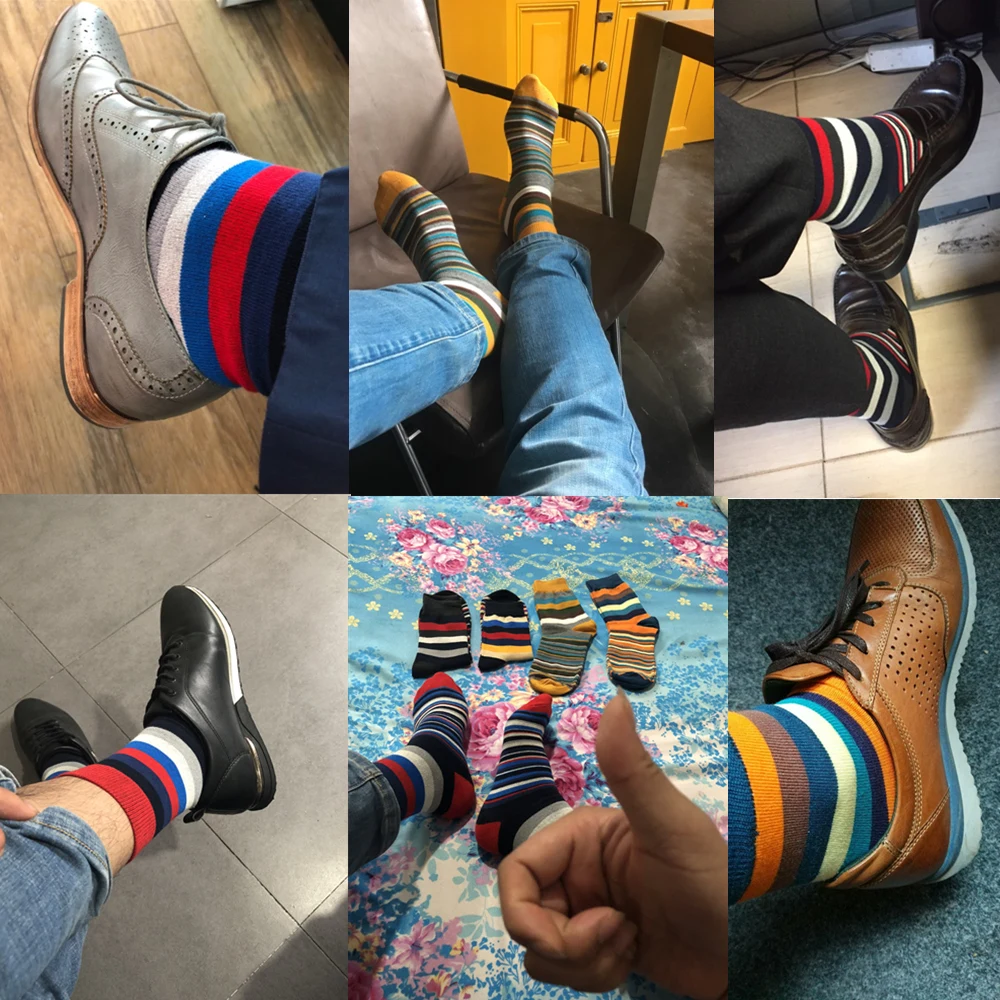 Calcetines casuales para hombre Raya cromática Cinco pares de calcetines Hombre con el diseño final Ropa Estilo de diseñador de moda Algodón Sin caja
