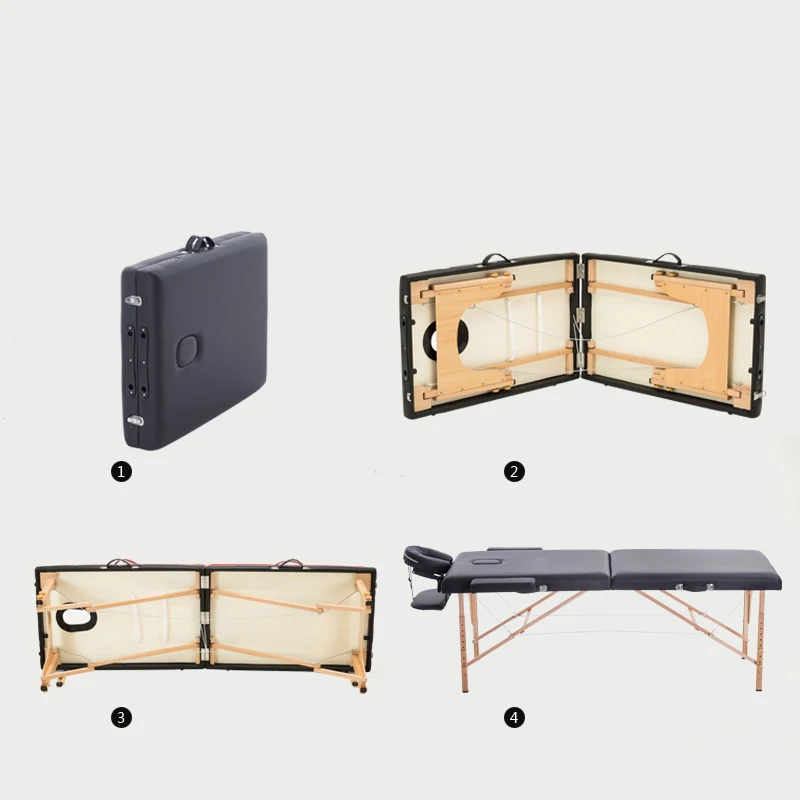 Massage Bàn Di Động 2 Phần Gấp Ghế Giường Nhẹ Thẩm Hình Xăm Trị Liệu Khung Gỗ 70 Cm Chiều Rộng-Đen