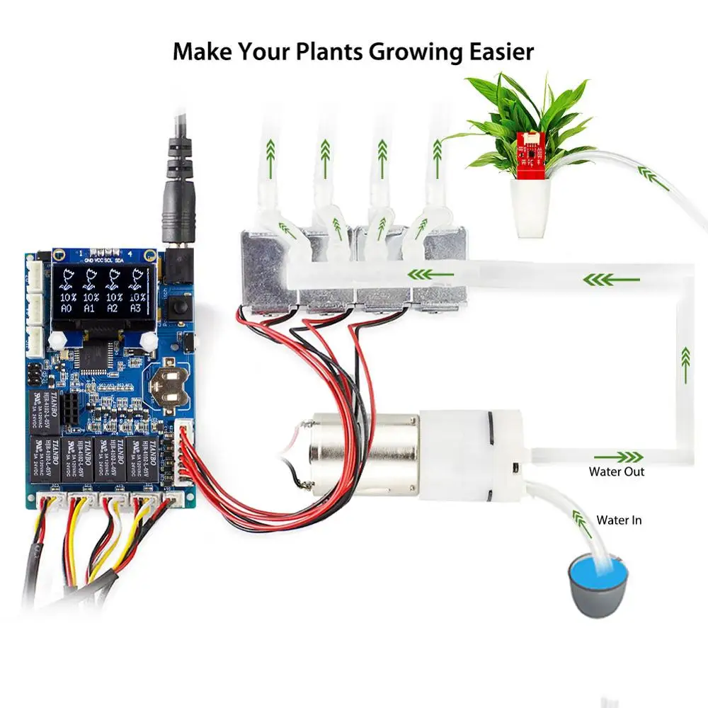 Elecrow-Kit de riego inteligente automático de plantas para jardín Arduino, programa DIY, dispositivo de agua de flores, Sensor capacitivo de humedad del suelo