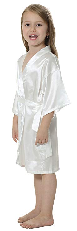 Crianças sólido cetim rayon quimono robe dama de honra roupão sólido crianças camisola sleepwear roupão