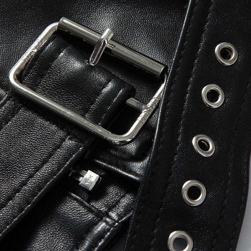 ฤดูใบไม้ผลิใหม่ผู้หญิงเซ็กซี่ปิดไหล่สั้น Sheepskin ของแท้หนัง SLIM FIT Punk Coat รถจักรยานยนต์จริงหนังแจ็คเก็ต 2XL