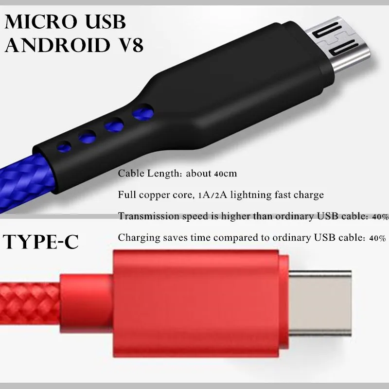 Loại C Micro USB Android V8 Cáp Dữ Liệu Nylon Dệt Full Lõi Đồng Sạc Nhanh & Cáp Chuyển Dành Cho Samsung/HuaWei/MI/OPPO/MP3