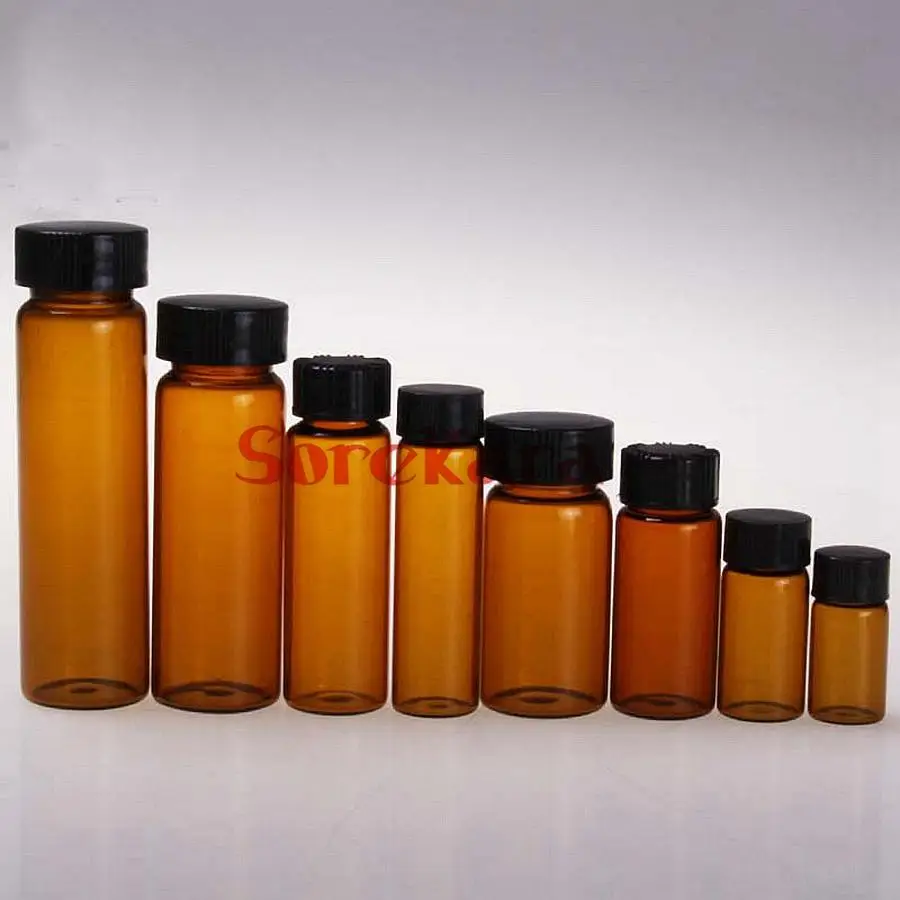 1/2Ml/3Ml/5Ml/10Ml/15Ml/30Ml/40Ml/50Ml/60Ml Nâu Kính Cường Lực Chai Thuốc Thử Mẫu Lọ Nắp Nhựa Nắp Vặn