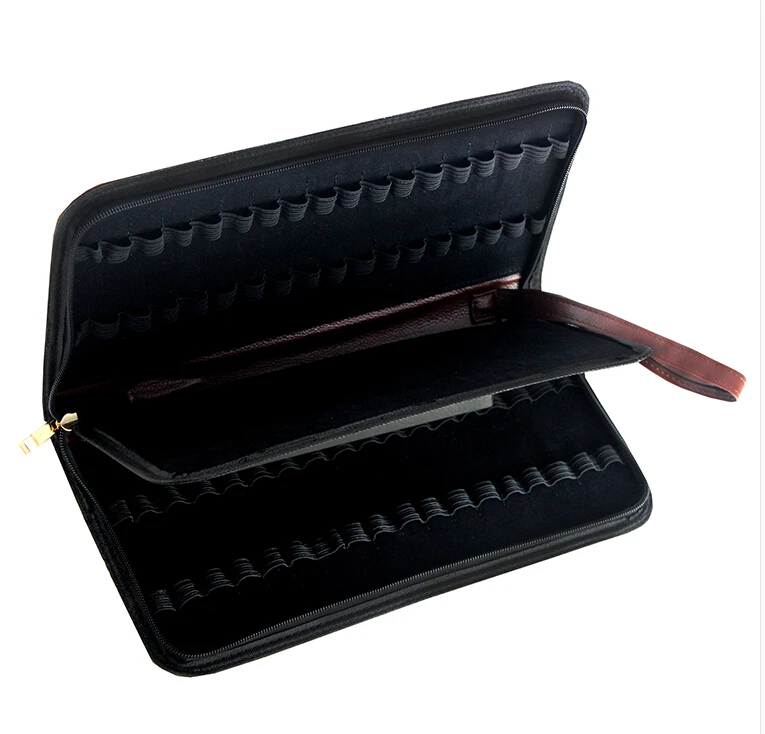 2018 pluma estilográfica/rollo de cuero PU grande 36 plumas estilográficas estuche para lápices soporte de almacenamiento bolsa con cremallera para 36 bolígrafos