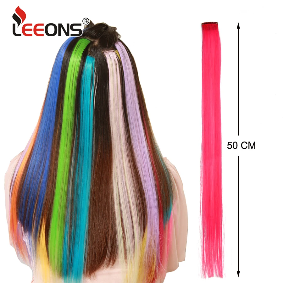 Tổng Hợp Kẹp Trong Một Miếng Raiinbow Tóc Duỗi Thẳng Tóc Tổng Hợp Cái 18 "Dài Ombre Tóc Hồng Tím Đỏ xanh Dương