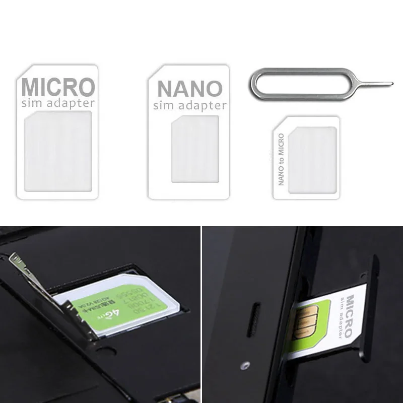Conector adaptador de tarjeta Micro Nano SIM 4 en 1, conversión de tarjeta Nano SIM a adaptador Micro estándar para iPhone, Huawei, Xiaomi, Samsung