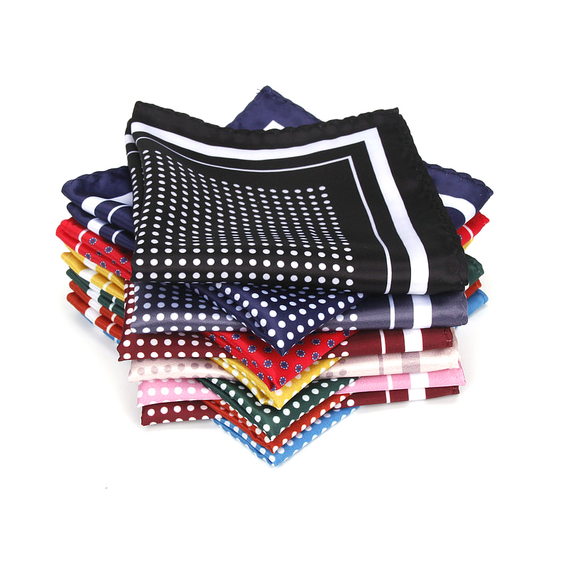 แฟชั่นผู้ชายผ้าเช็ดหน้า Vintage Dot พิมพ์พ็อกเก็ตสแควร์โพลีเอสเตอร์ผ้าไหมนุ่ม Hankies งานแต่งงานธุรกิจหน้าอกผ้าเช็ดตัว Hanky