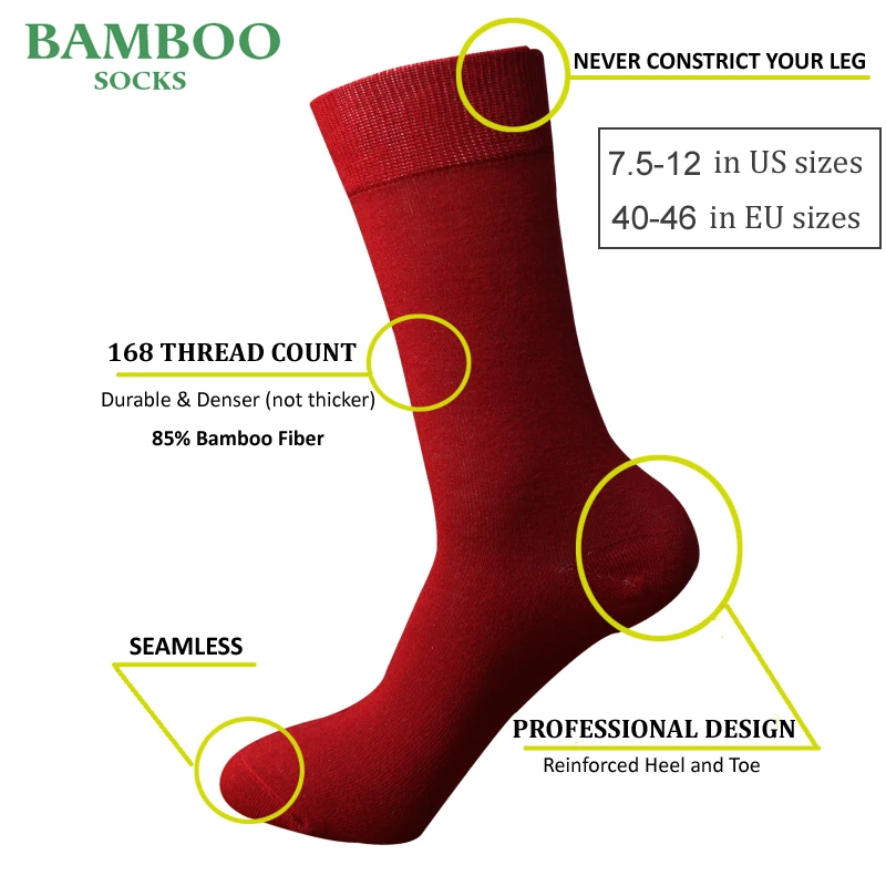 Calcetines Match-Up de color rojo bambú para hombre, calcetines de vestir de negocios antibacterianos transpirables (6 par/lote)