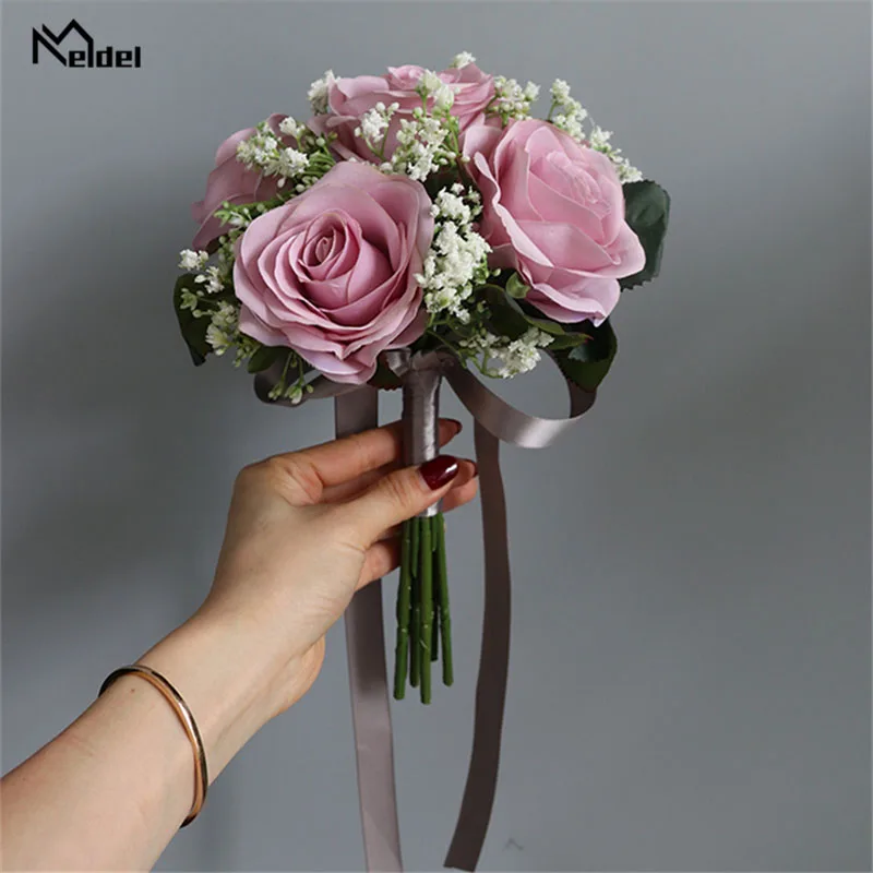 Meldel Tulip ดอกไม้จัดงานแต่งงานช่อดอกไม้เจ้าสาวเพื่อนเจ้าสาวประดิษฐ์ PU Tulip ดอกไม้สีขาวสีเหลือง DIY บ้านงานแต่งงานตกแต่ง